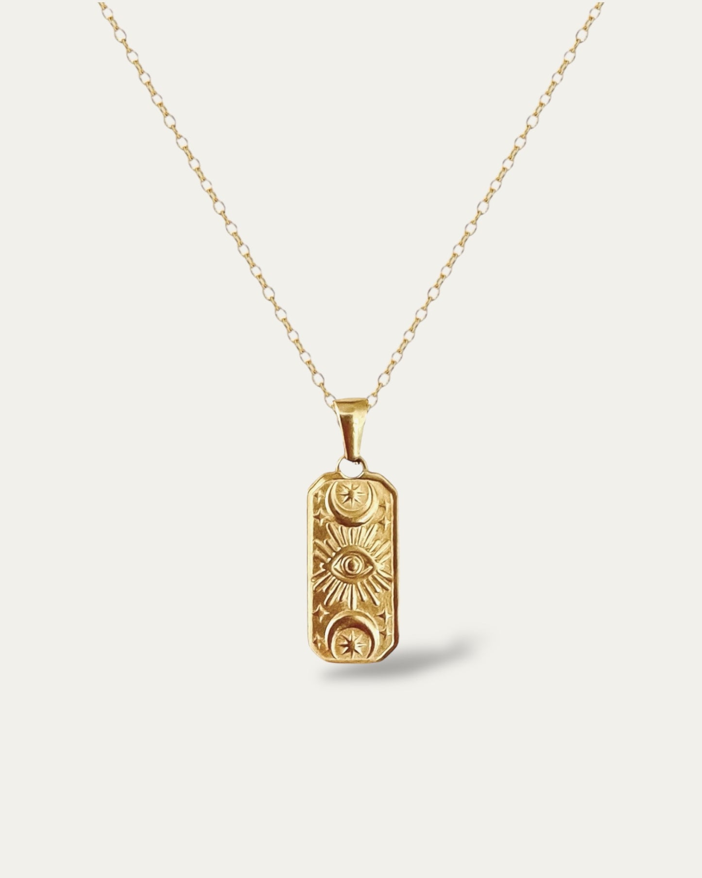 Collar con colgante rectangular motivo ojo acabado oro mate - VINDA