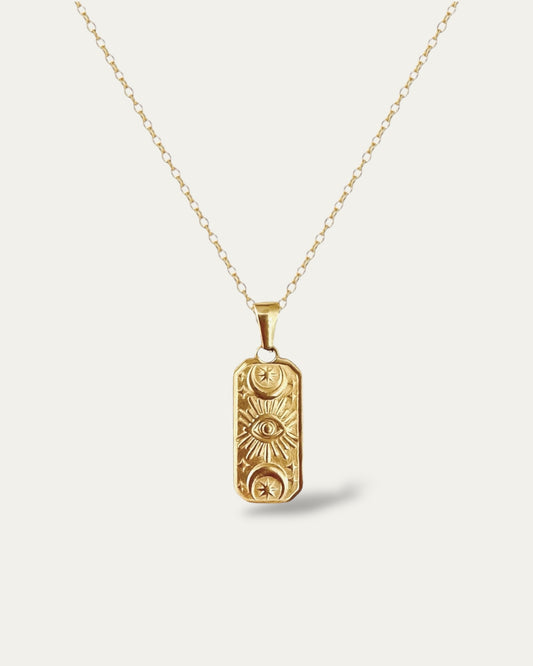 Collar con colgante rectangular motivo ojo acabado oro mate - VINDA