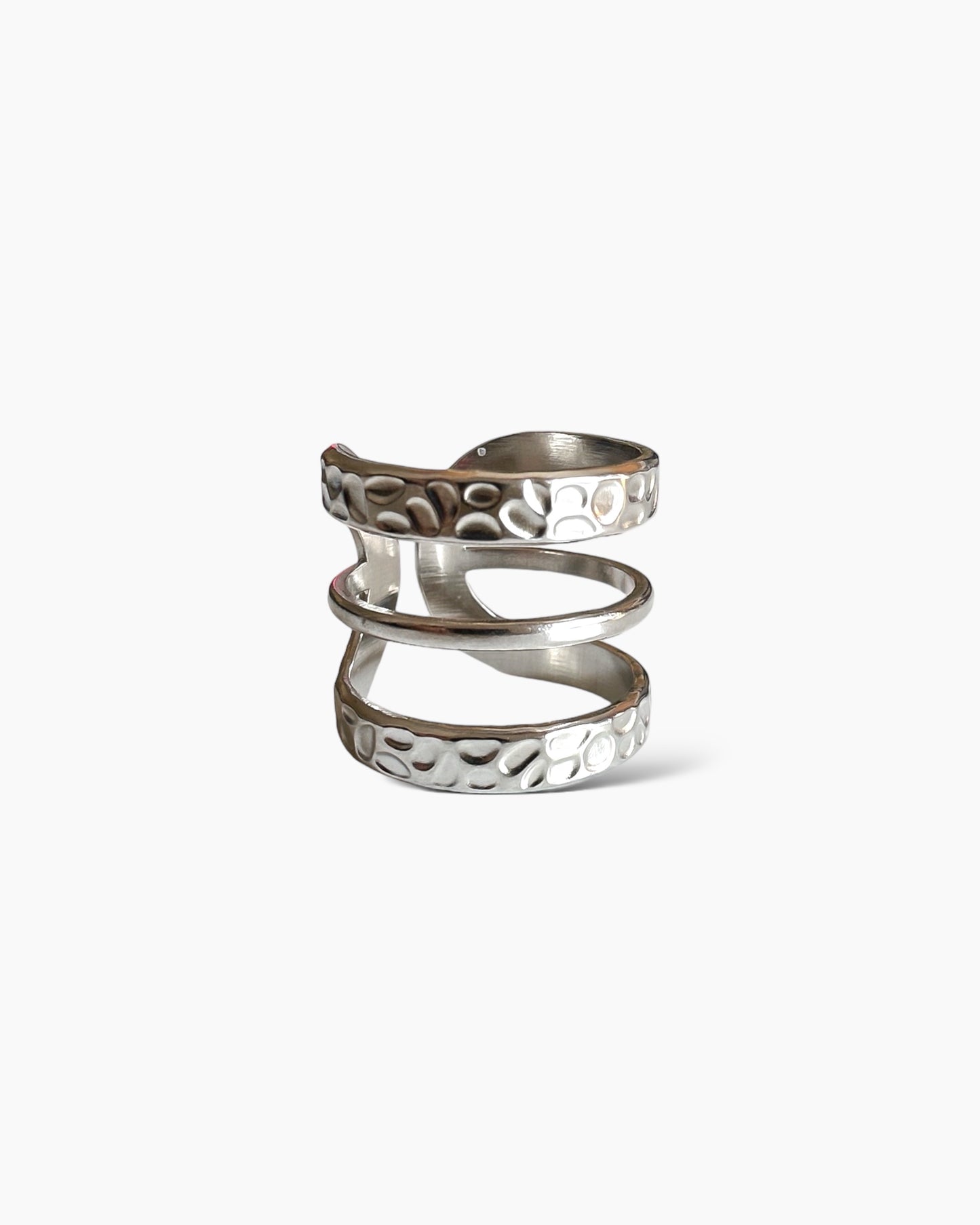 Anillo triple banda plateado