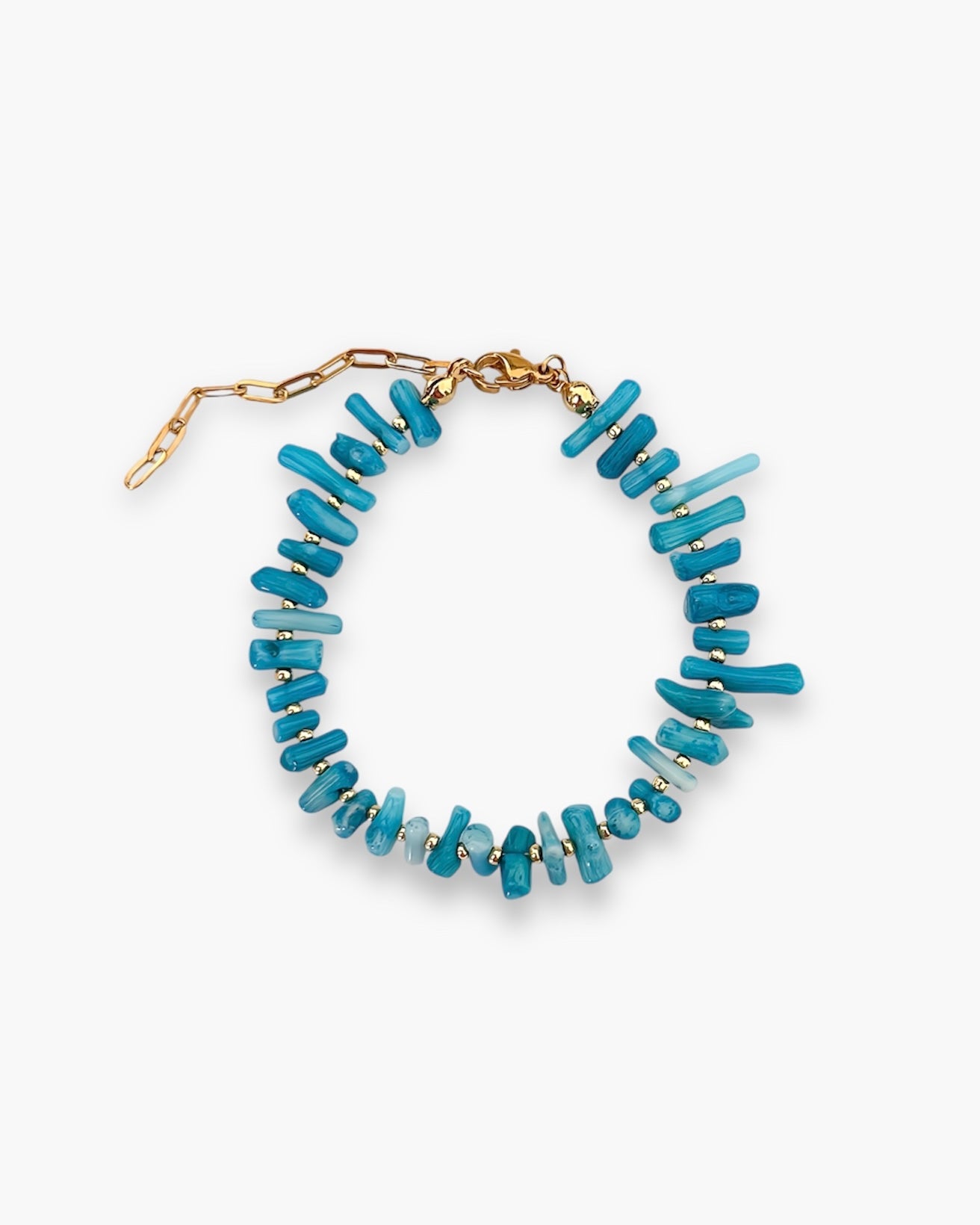 Pulsera coralitos azul acabado acero baño oro 18K Reef