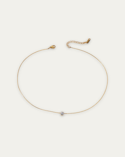 Colgante mini circonita en acero baño oro 18K Solitaro