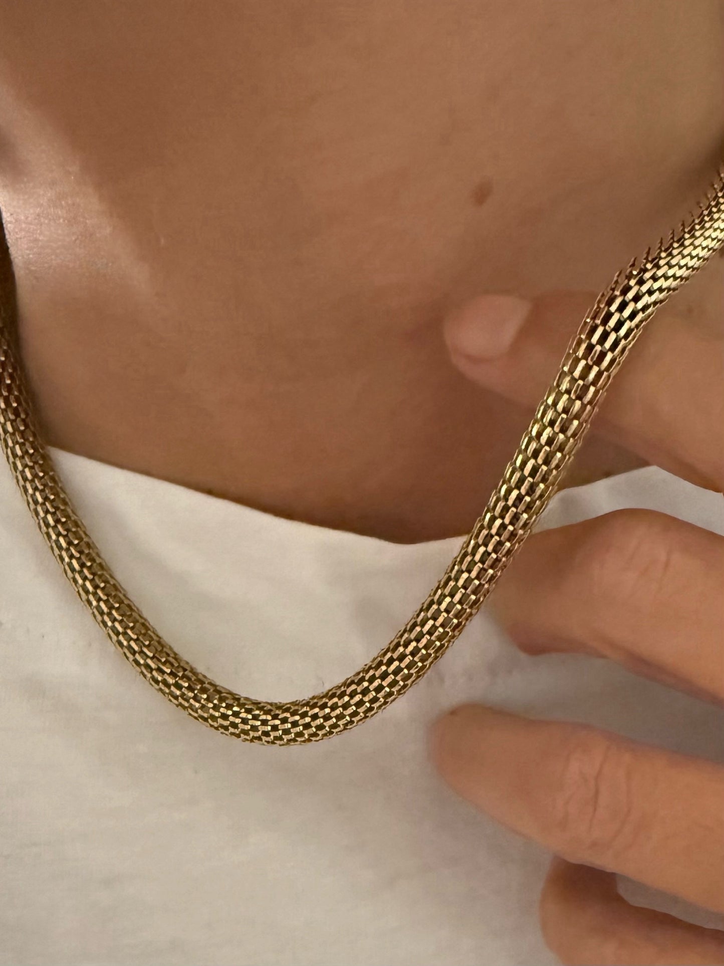 Collar cadena tubo en acero baño oro 18k Tube