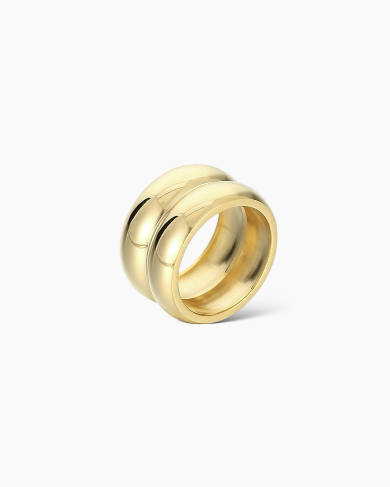 Anillo grueso básico doble en acero baño oro 18K