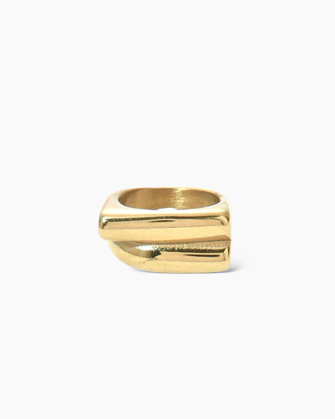 Anillo grueso doble biselado en acero baño oro 18K
