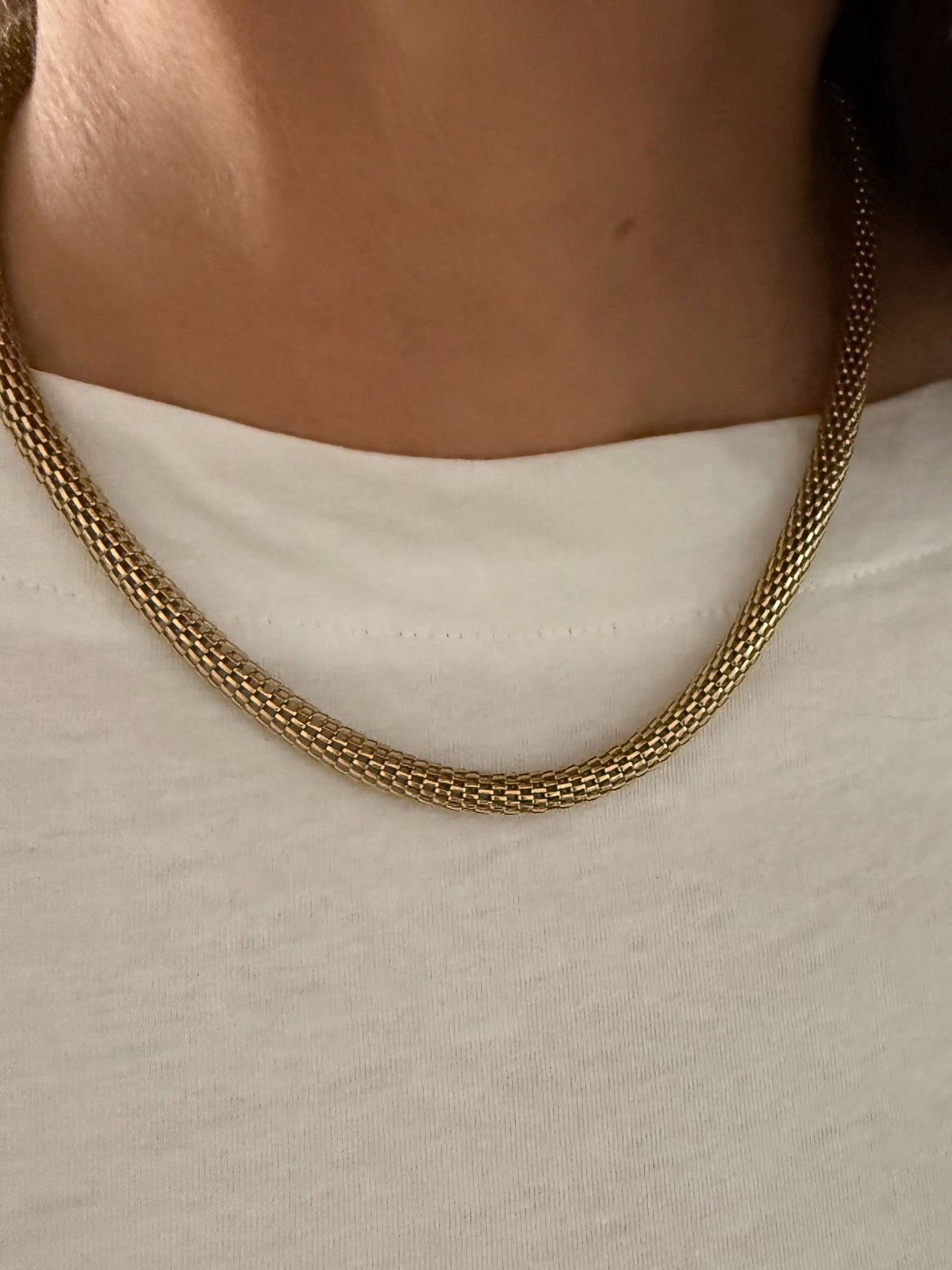 Collar cadena tubo en acero baño oro 18k Tube