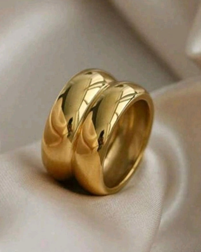 Anillo grueso básico doble en acero baño oro 18K
