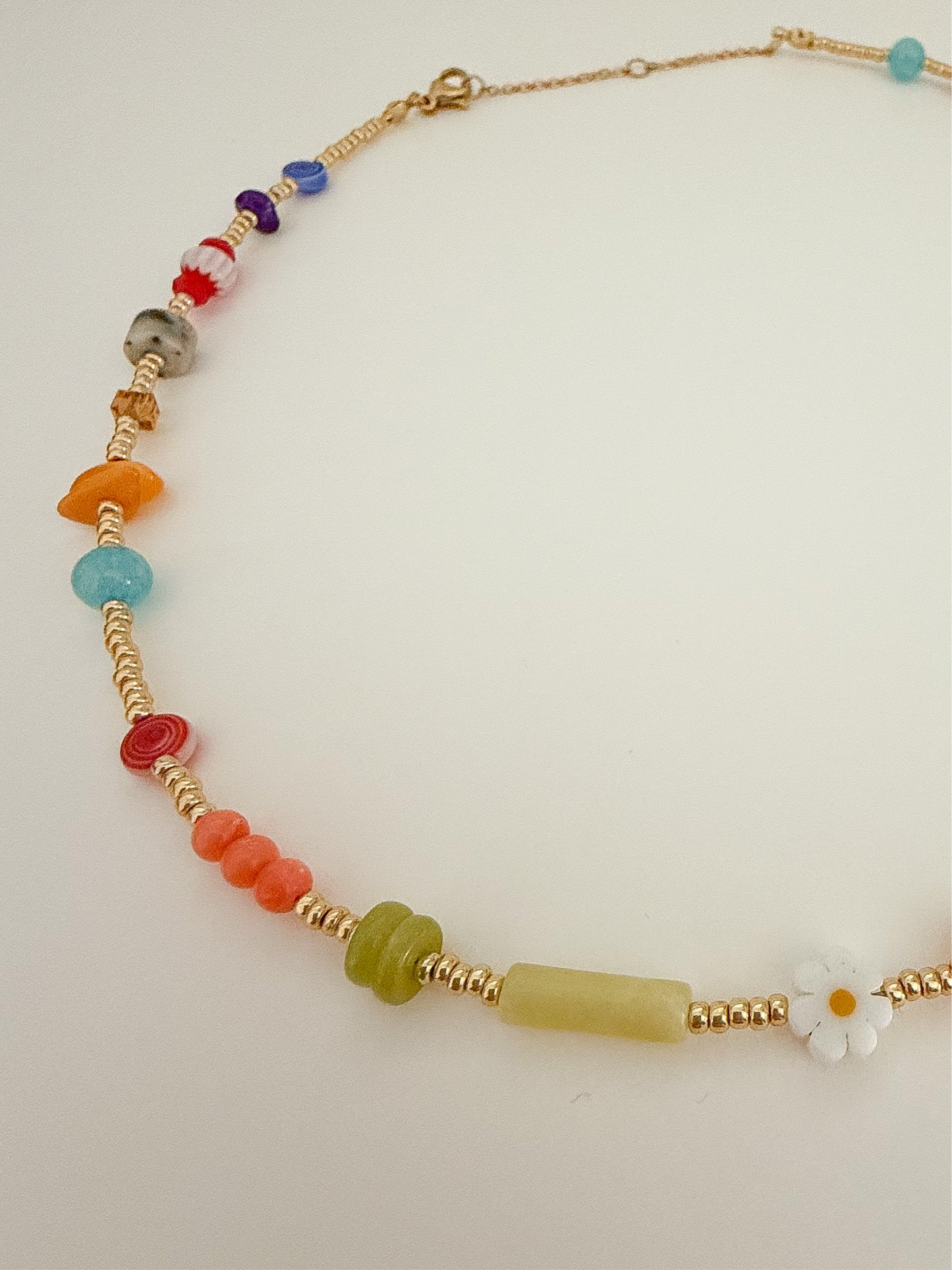 Collar de cuentas mineral, Murano, perlas acabado en acero baño oro 18K Party