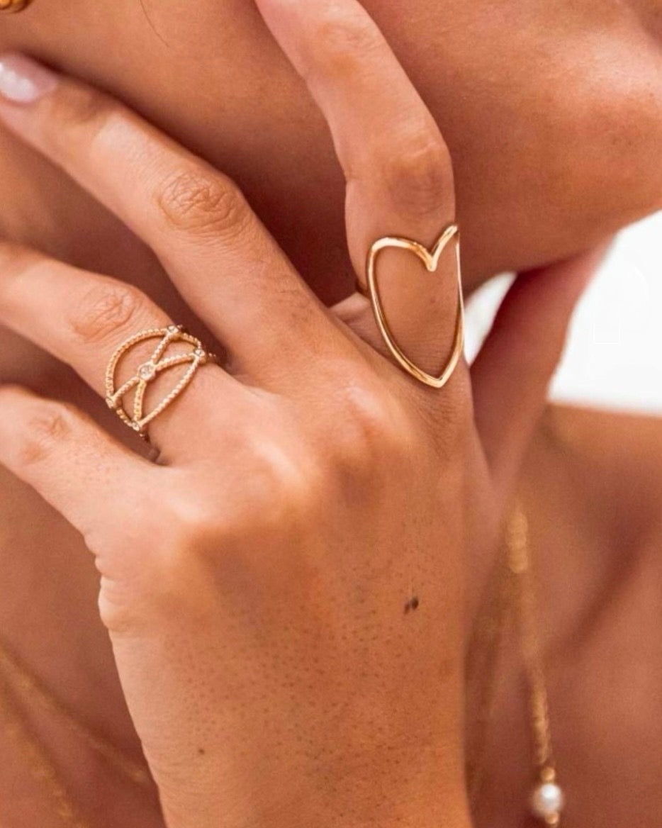 Anillo corazón fino ajustable acero baño oro 18K Livi