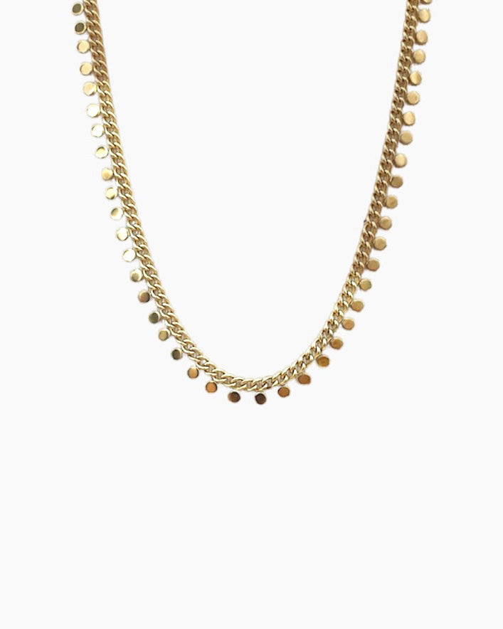 Collar cadena cubana con plaquitas mini baño oro 18K Dots