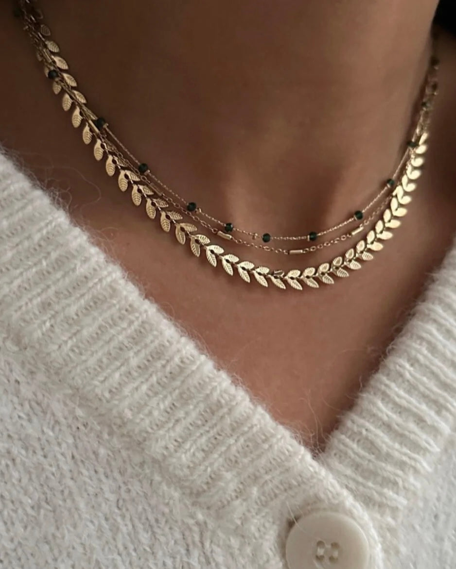 Cadena corta estilo espigas en acero baño oro 18K Cesar