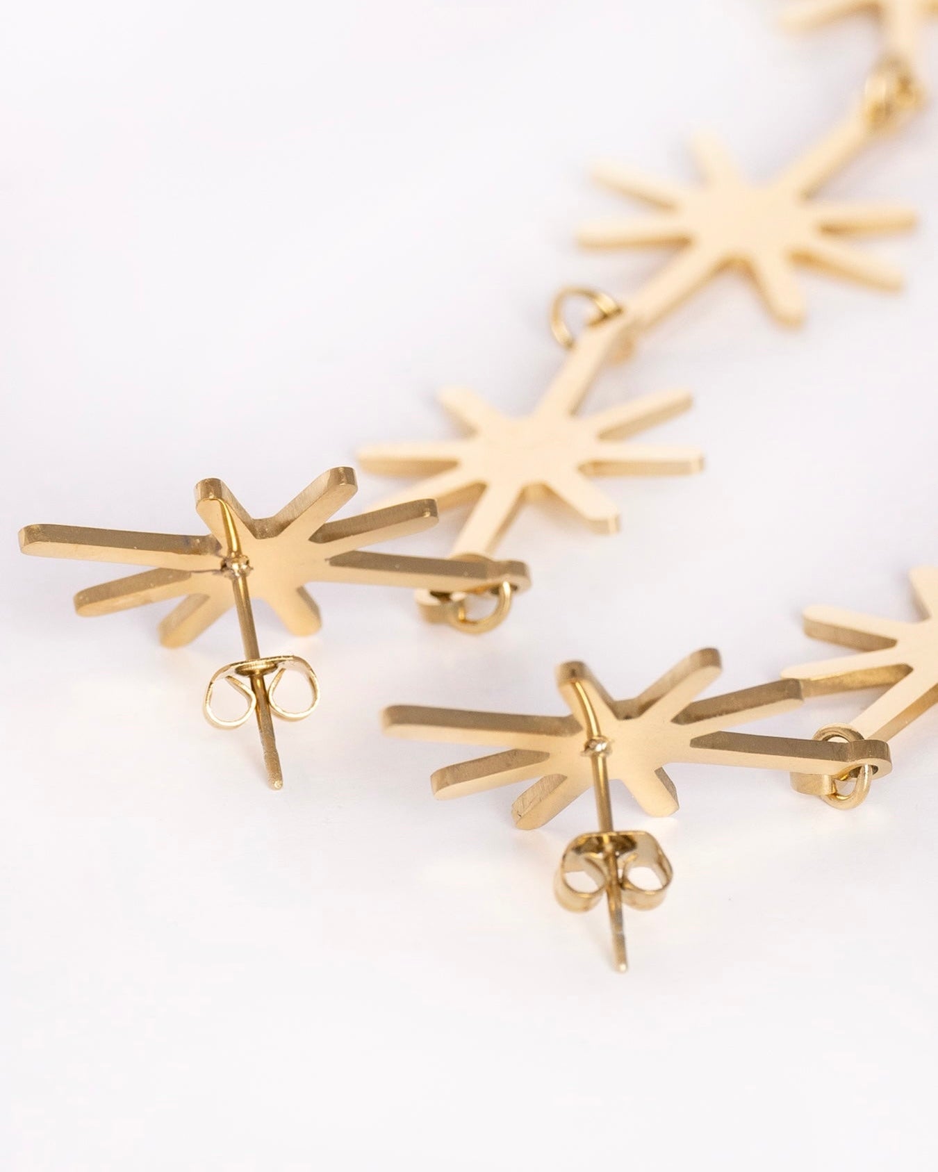 Pendientes largos estrellas en acero inoxidable baño oro 18 K Stars