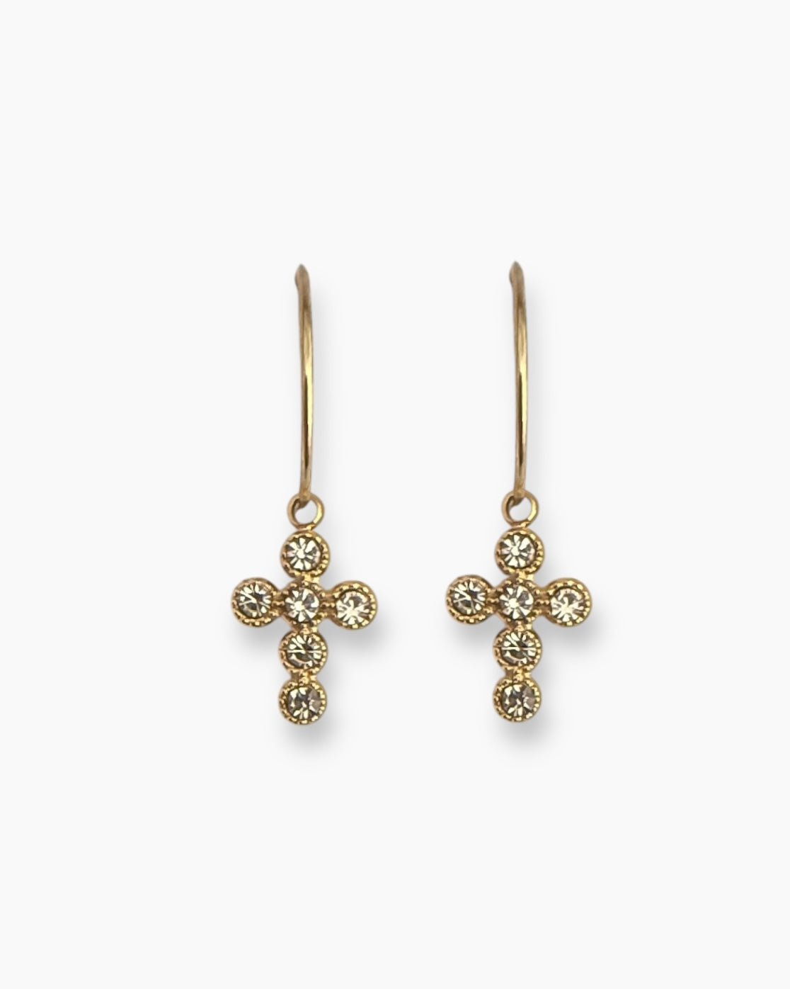 Aros finos con colgante de cruz circonitas en acero baño oro a 18K Cruz Blanca