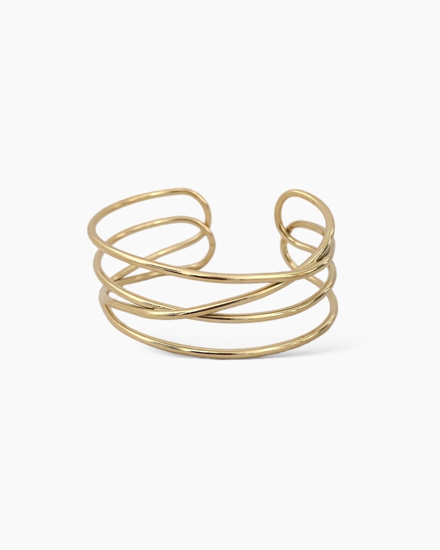 Brazalete ajustable bandas cruzadas en acero inoxidable baño de oro 18K Lia