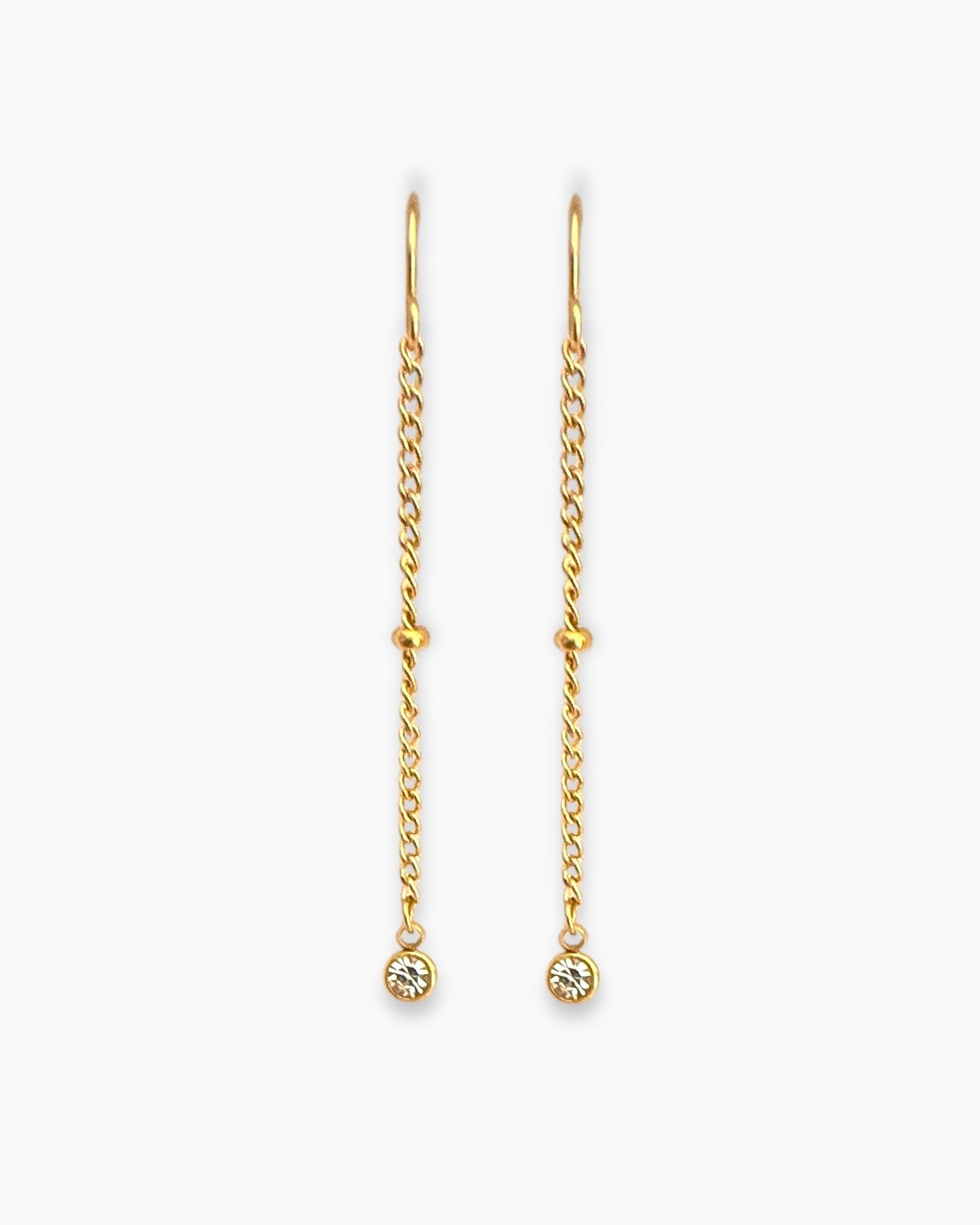 Pendientes largos cadena con circonita en acero inoxidable baño oro 18K Brillito