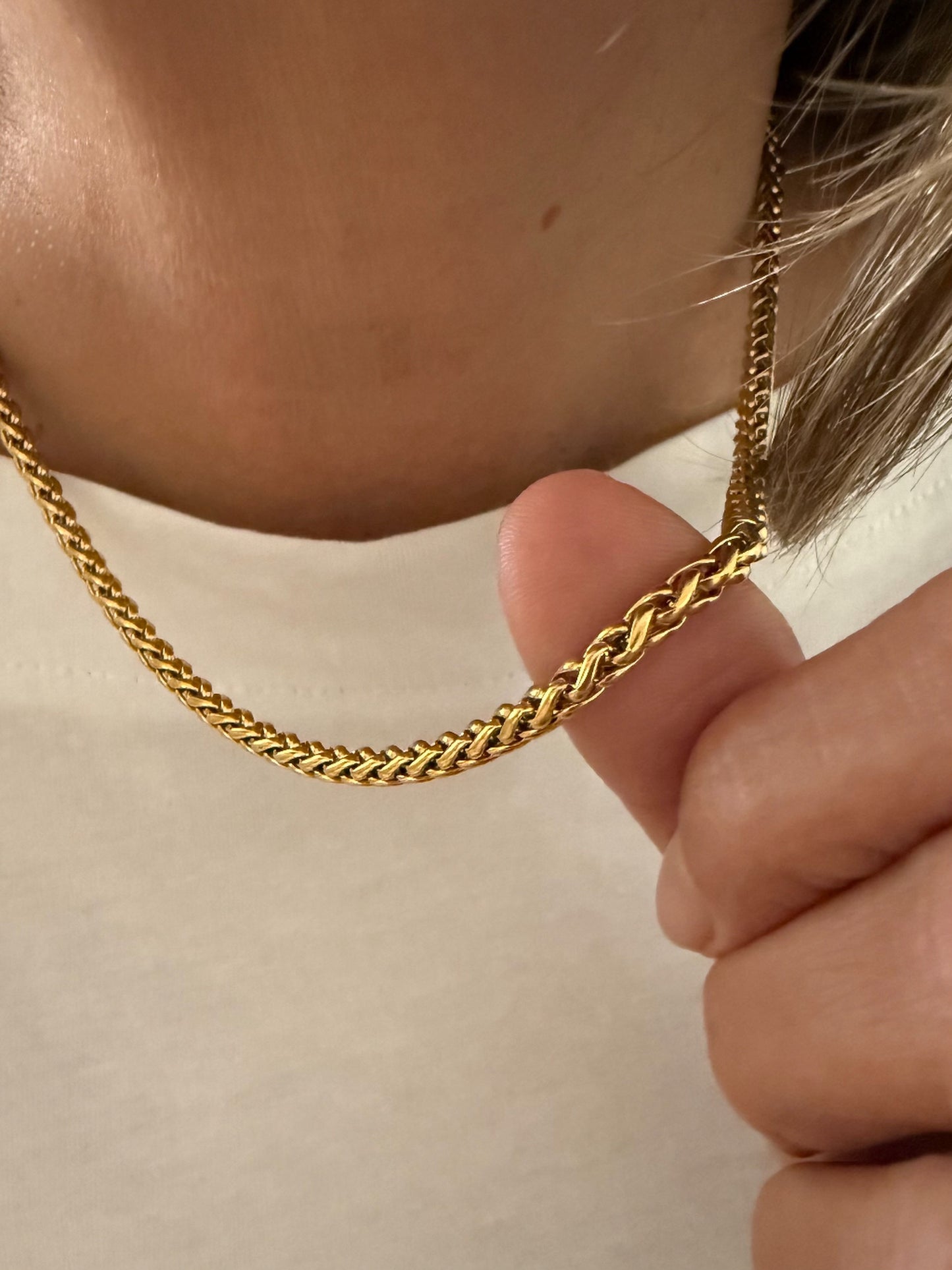 Collar cadena tejida franco en acero inoxidable baño oro 18K Francesca