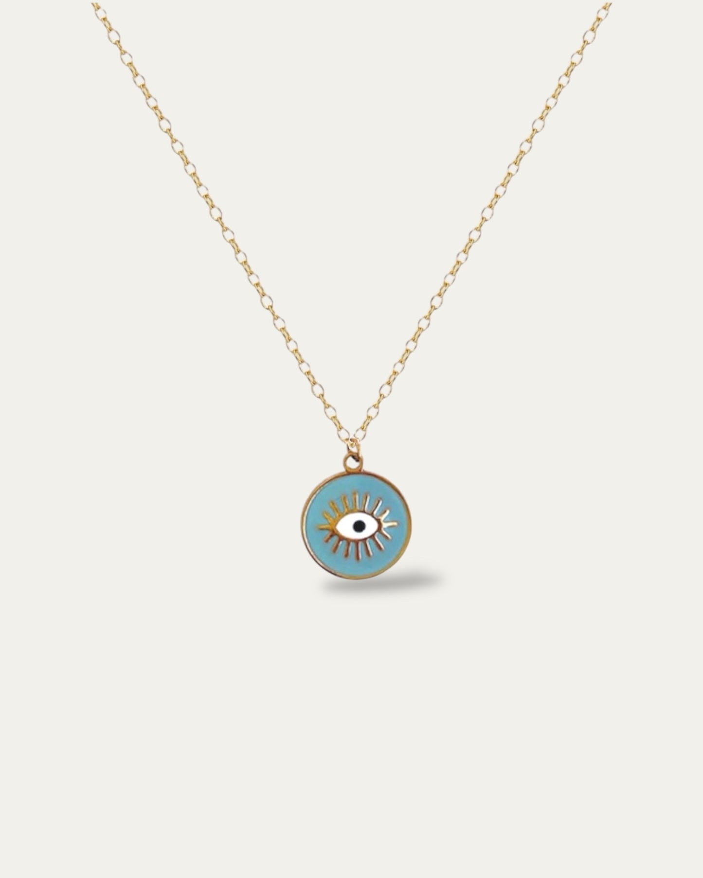 Collar cadena colgante turquesa diseño ojo en acero acabado oro Shield