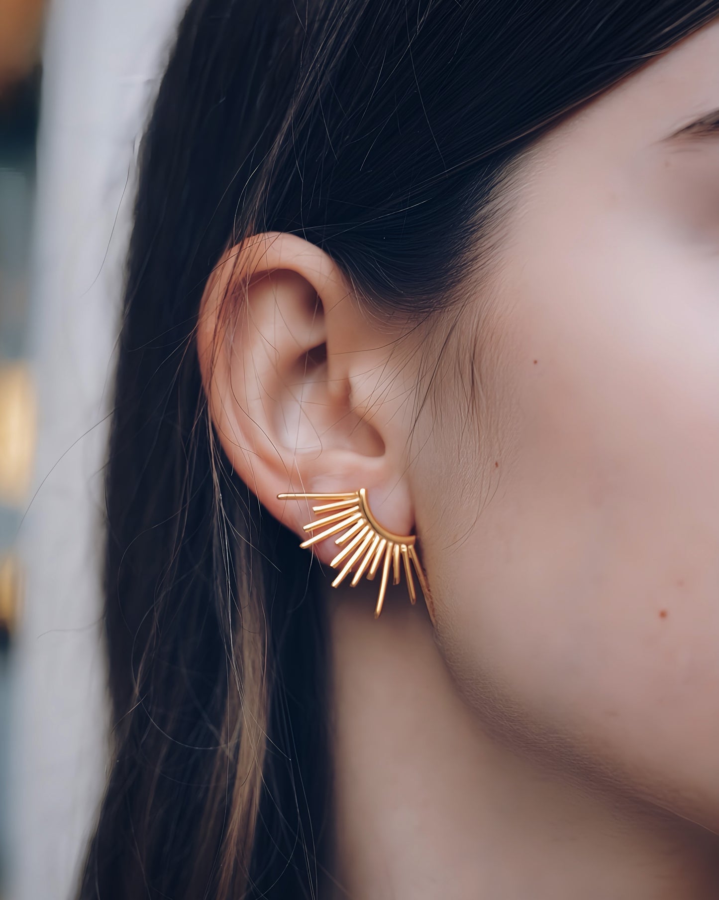 Pendientes presión diseño alas acero baño oro 18K Sunshine