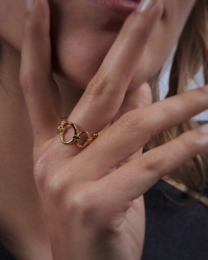 Anillo fino óvalos ajustable en acero inoxidable baño oro 18 K Mavi Gold