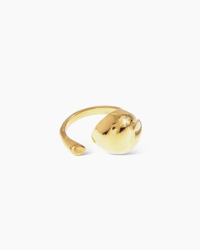 Anillo grueso abertura delantera en acero baño oro 18K Exposure