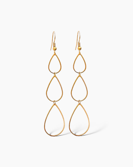 Pendientes largos ligeros diseño gotas en acero baño oro 18K Drop