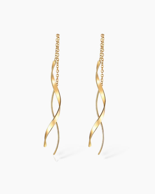 Pendientes Largos tipo cadena en acero con baño de oro 18K Crew