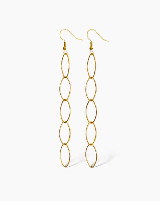 Pendientes Largos eslabones finos en acero baño oro 18K  Cadena Ovalada