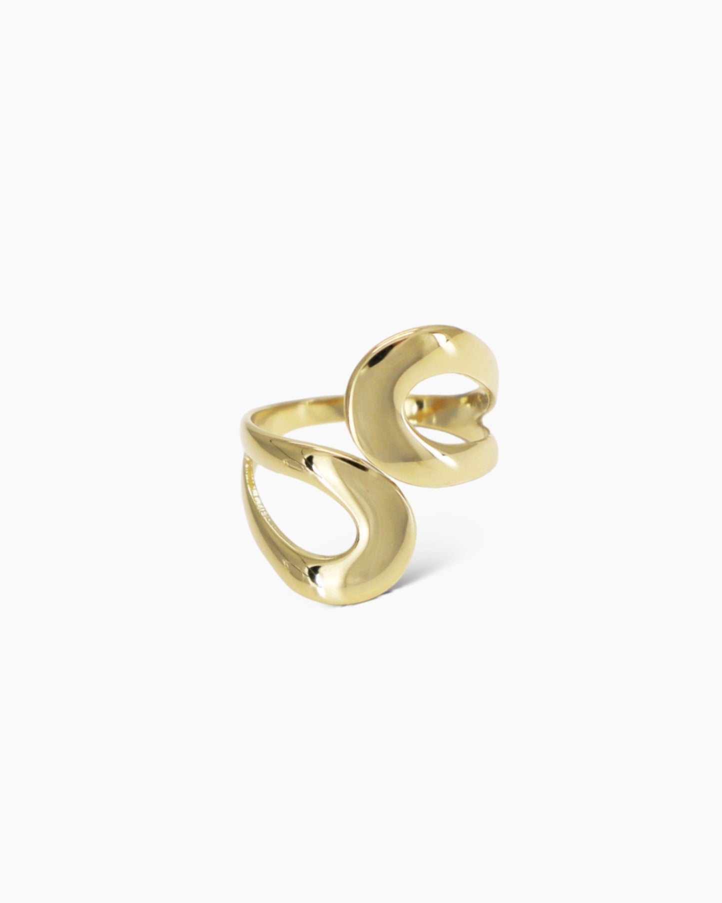 Anillo abierto envolvente curvas en acero inoxidable baño oro 18K Huge