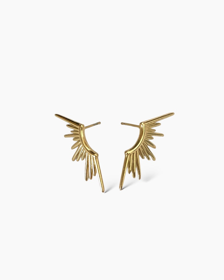 Pendientes presión diseño alas acero baño oro 18K Sunshine