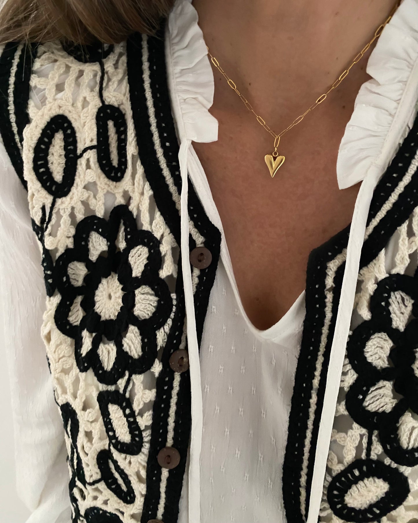 Collar eslabones con colgante de corazón con baño de oro 18k -BOMBOON
