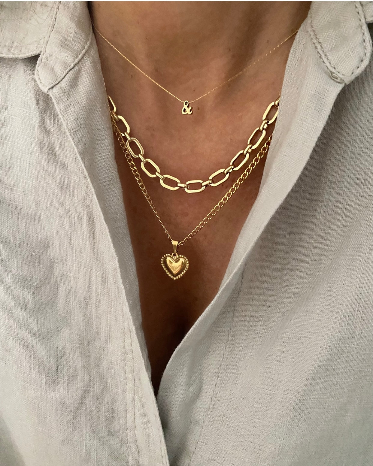 Collar cadena eslabones gruesos planos baño oro 18K Nora