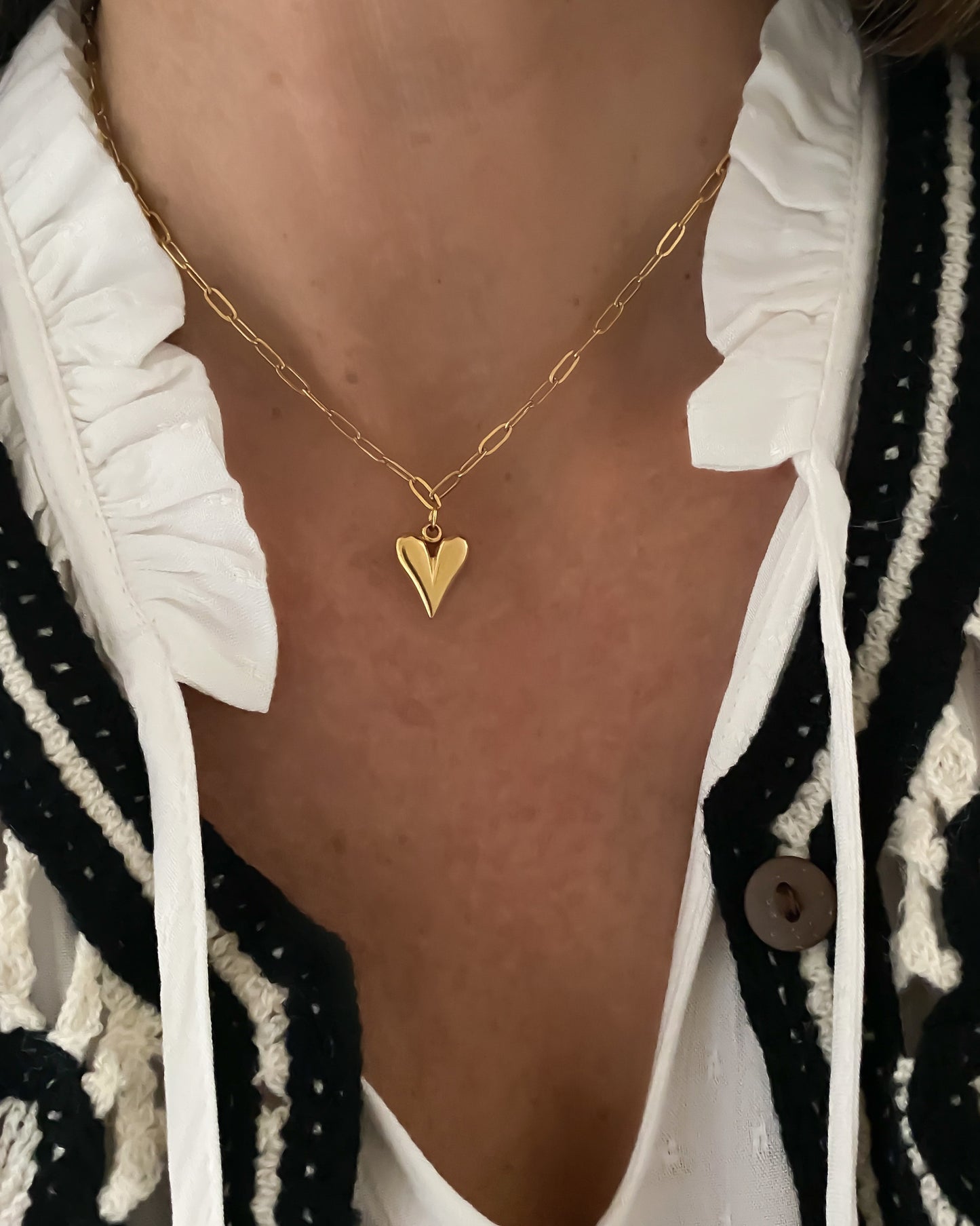 Collar eslabones con colgante de corazón con baño de oro 18k -BOMBOON
