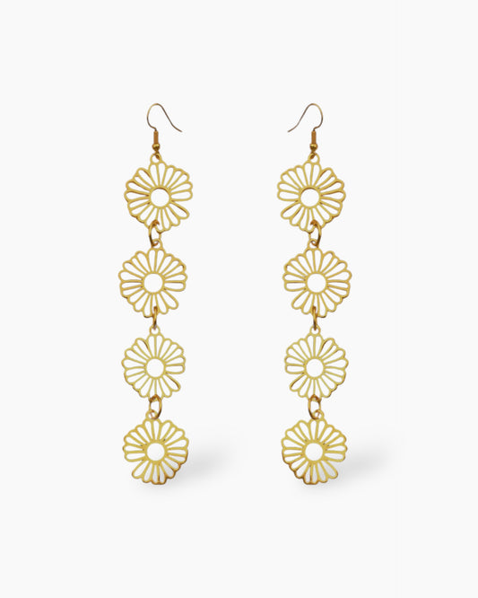Pendientes Largos flores acero baño oro 18K Flor