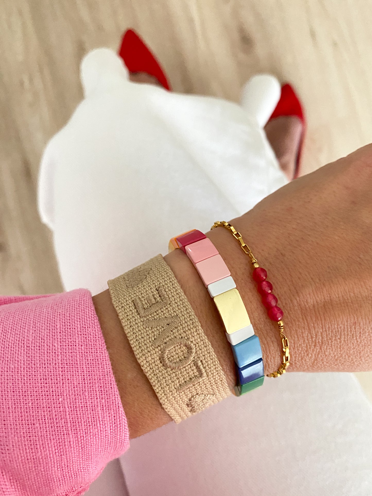 Pulsera Tejido Love Beige