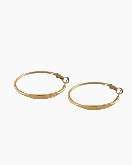 Pendientes de aro básico lisos detalle plano 40mm en acero baño oro 18k