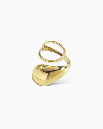 Anillo grueso envolvente con hueco en acero baño oro 18K