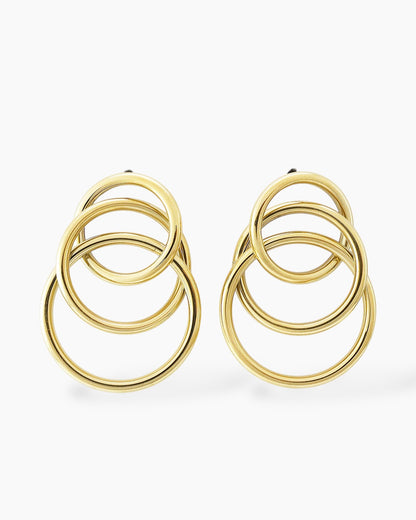 Pendientes grandes tres aros apilados en acero baño oro 18K