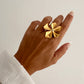 Anillo flor ajustable con circonita en acero baño oro 18K June