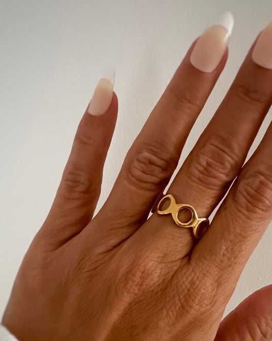 Anillo abierto diseño círculos en acero inoxidable baño oro 18K Mask