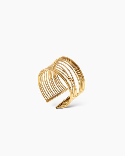 Anillo ajustable hilos en acero baño oro 18K Threads