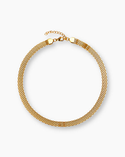 Collar corto cadena tejida en acero baño oro 18K Nasa