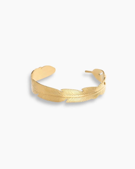 Pulsera brazalete ajustable con forma de pluma en acero inoxidable baño de oro 18K Pluma