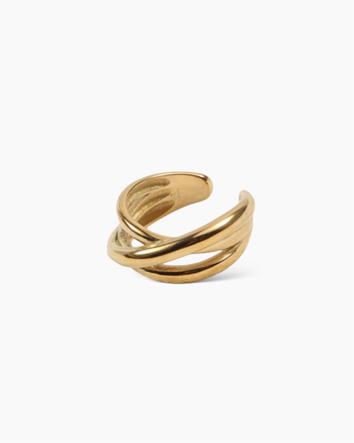 Anillo tres bandas cruzado en acero baño oro 18K Dafne