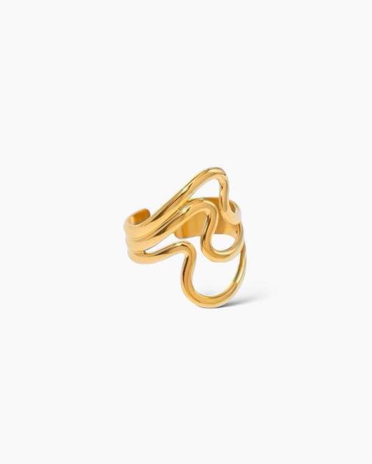 Anillo ajustable bandas onduladas en acero baño oro 18K Waves