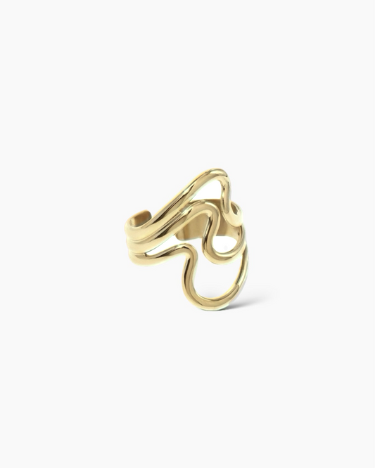 Anillo ajustable bandas onduladas en acero baño oro 18K Waves