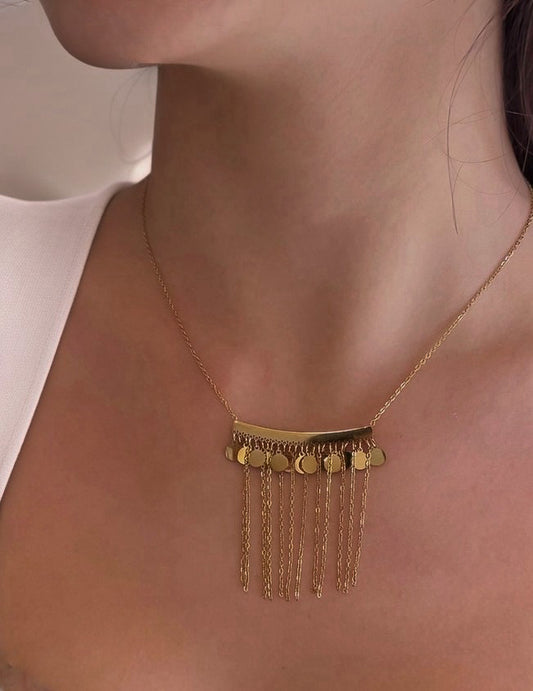 Collar colgante de chapitas y cadenitas en acero baño oro 18 K Zíngara