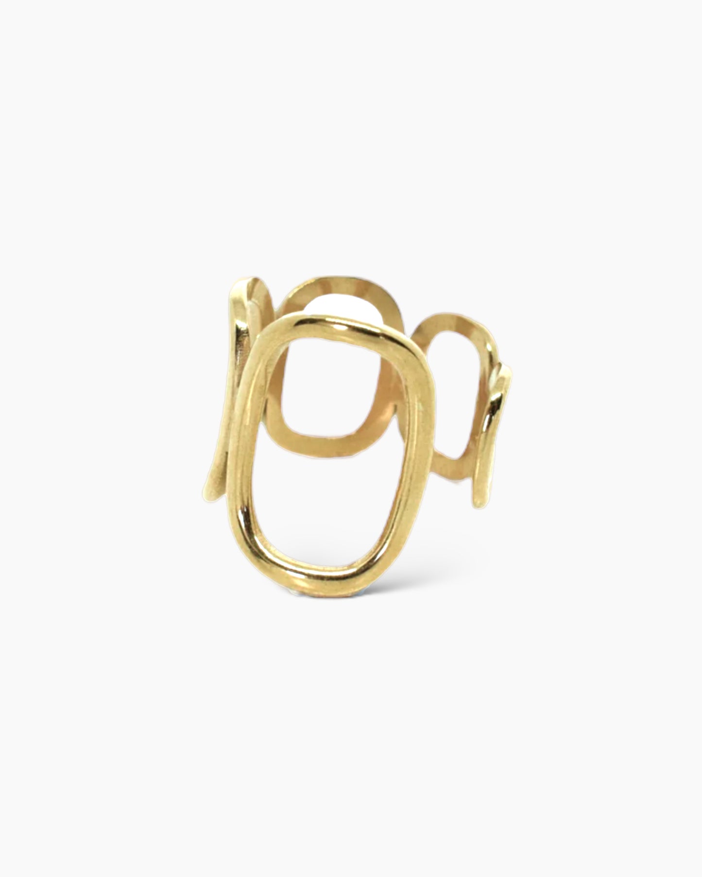 Anillo abierto lateral diseño círculos en acero oro 18K Bana