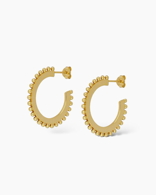 Pendientes de aro diseño bolitas en acero baño oro 18k