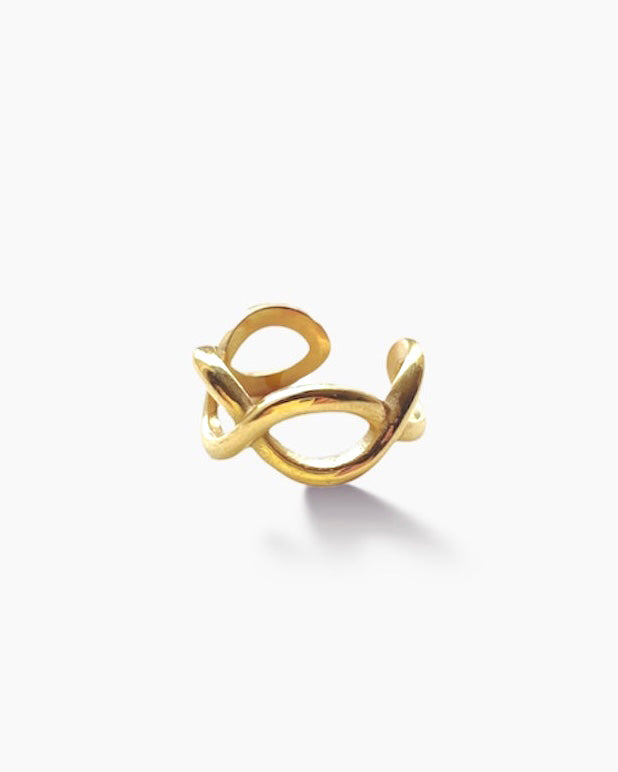 Anillo maxi bandas cruzadas en acero baño oro 18K Chunky