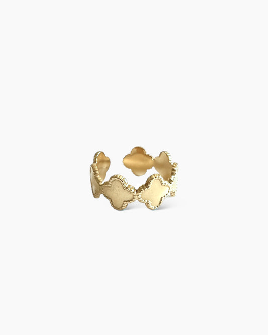 Anillo ajustable diseño tréboles en acero baño oro 18K Clover