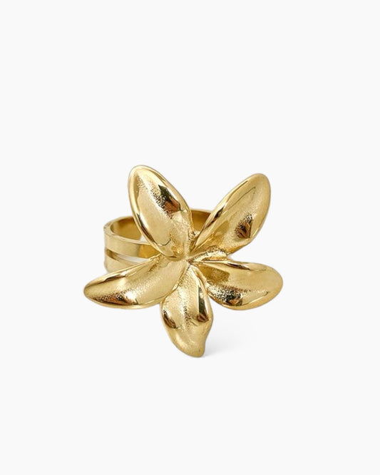 Anillo flor acero oro